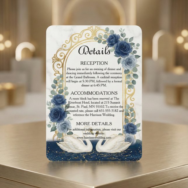 Faux Gold Arch & Marble Navy Blue Floral Enclosure Card (Creator Uploaded)