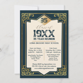  Faux Gold Art Deco 35 Year High School Reunion Invitation