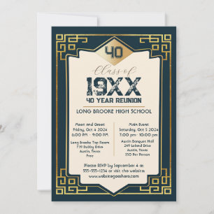 Faux Gold Art Deco 40 Year High School Reunion Invitation