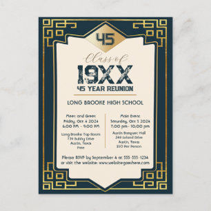  Faux Gold Art Deco 45 Year High School Reunion Postcard