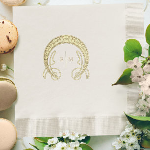 Faux Gold Art Nouveau Mucha Monogram Initial Table Napkin