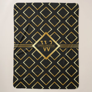 Faux Gold Axis Monogram –Black and Gold - Large Sherpa Blanket