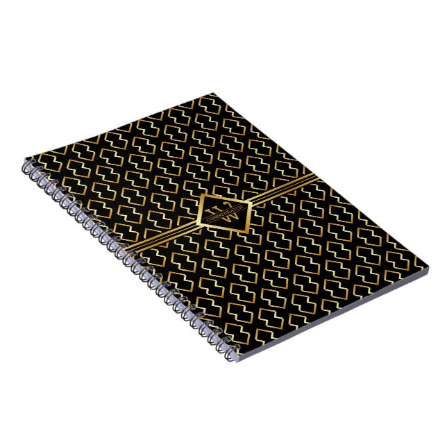Faux Gold Axis Monogram – Black & Gold Notebook (Right Side)