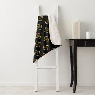 Faux Gold Axis Monogram – Black & Gold Sherpa Blanket
