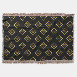 Faux Gold Axis Monogram – Black & Gold Throw Blanket