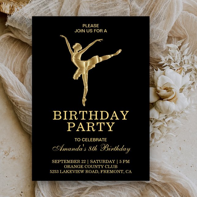 Faux Gold Ballet Girl Ballerina Birthday Party Invitation (Creator Uploaded)