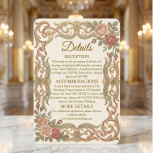 Faux Gold Baroque Scrollwork Blush Floral Enclosure Card