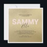 Faux Gold Bat Mitzvah Invitation<br><div class="desc">This square bat mitzvah party invitation features your name set in a bold modern font with with your middle name in trendy handwritten script typography over a faux gold background. The invite card reverses to a complimentary grey background with a hand lettered x and o design. A cute yet simple...</div>
