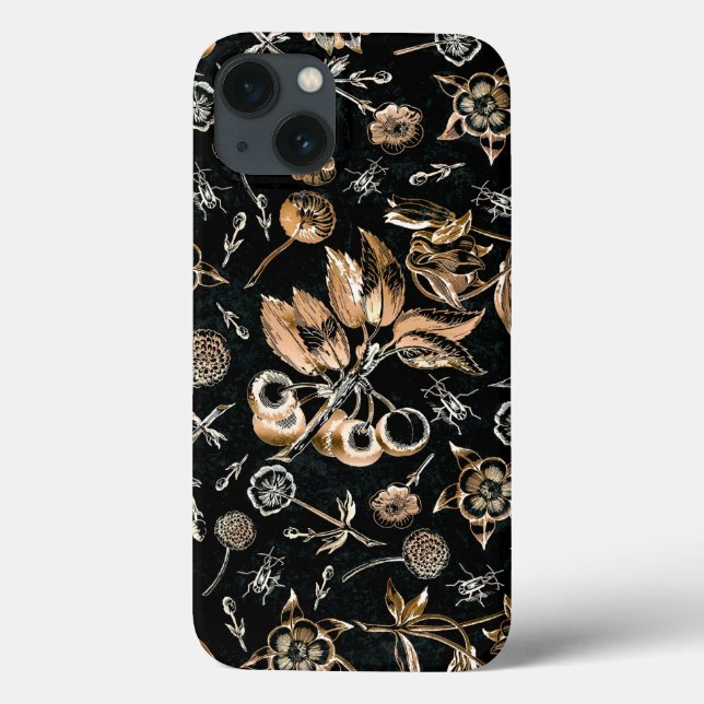 Faux Gold Beetles Flowers Leaves Cherry Fruits Case-Mate iPhone Case (Back)