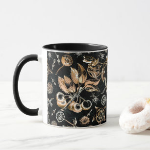 Faux Gold Beetles Flowers Leaves Cherry Fruits Mug