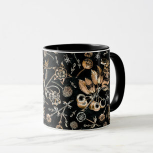 Faux Gold Beetles Flowers Leaves Cherry Fruits Mug