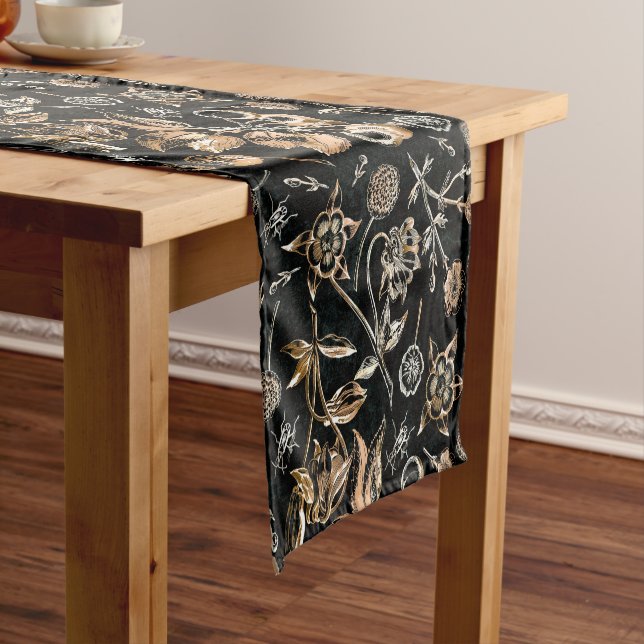 Faux Gold Beetles Flowers Leaves Cherry Fruits Short Table Runner (In Situ)