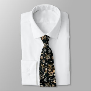 Faux Gold Beetles Flowers Leaves Cherry Fruits  Tie
