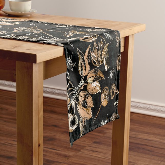 Faux Gold Birds Beetles Flowers Cherry Fruits  Short Table Runner (In Situ)