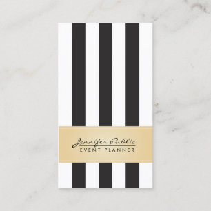 Faux Gold Black and White Stripe Event Planner Business Card