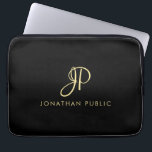 Faux Gold & Black Calligraphed Monogram Template Laptop Sleeve<br><div class="desc">Create Your Own Custom Modern Elegant Faux Gold Calligraphed Monogram Template Black Electronics Bag / Tablet & Laptop Cases / Neoprene Laptop Sleeve 13 inch.</div>