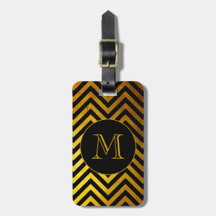 Faux Gold Black Chevron Pattern Custom Monogram Luggage Tag