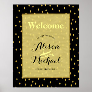 Faux gold black diamond pattern wedding welcome poster