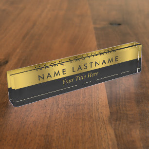 Faux Gold Black Elegant Modern Stylish Sleek Nameplate