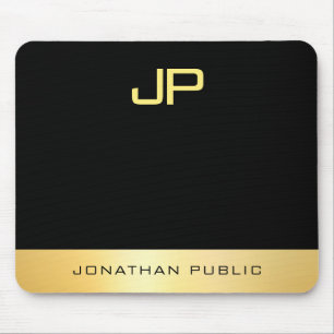 Faux Gold Black Elegant Monogrammed Template Mouse Mat