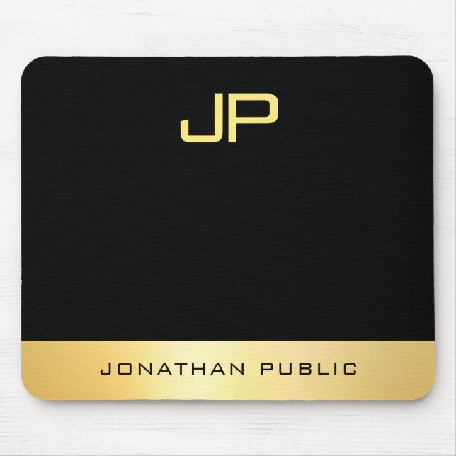 Faux Gold Black Elegant Monogrammed Template Mouse Mat (Front)
