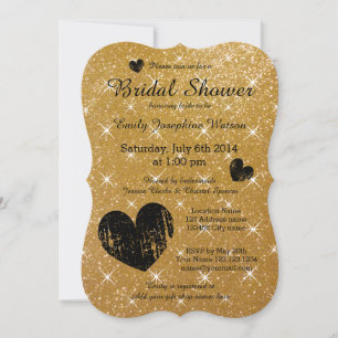 Faux gold black glitter bridal shower invitations