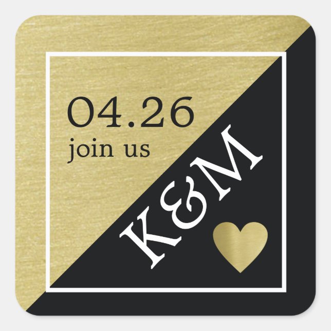 faux gold & black, join us wedding modern square sticker (Front)