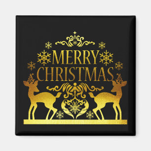 Faux Gold Black Merry Christmas Magnet