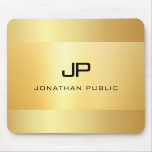 Faux Gold Black Modern Elegant Monogram Template Mouse Mat