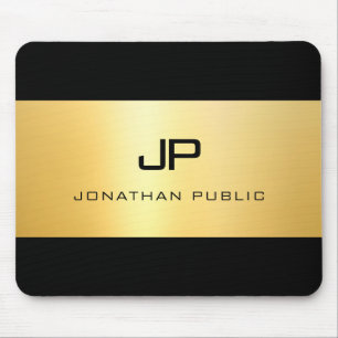 Faux Gold Black Modern Elegant Monogram Template Mouse Mat