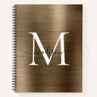 Faux Gold Black Monogram Script Brushed Metal Foil