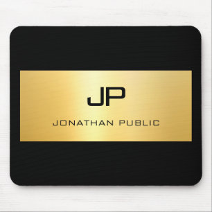 Faux Gold Black Personalised Modern Elegant Mouse Mat