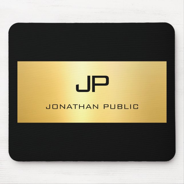 Faux Gold Black Personalised Modern Elegant Mouse Mat (Front)