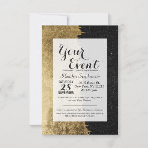 Faux Gold & Black Starry Night Brushstrokes Invitation