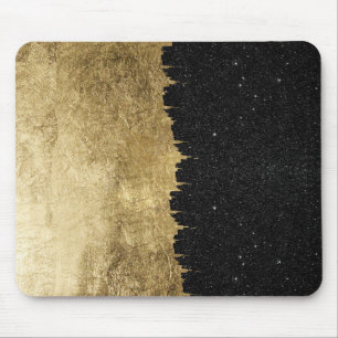 Faux Gold & Black Starry Night Brushstrokes Mouse Mat