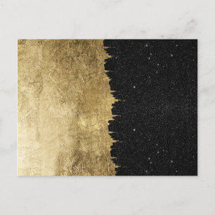 Faux Gold & Black Starry Night Brushstrokes Postcard