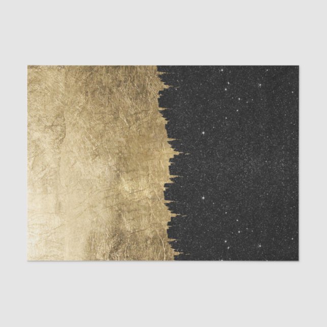 Faux Gold & Black Starry Night Brushstrokes Tissue Paper (Front)