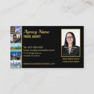 Faux Gold Black Your Photo Travel Agent Business Card