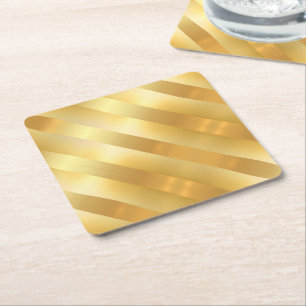 Faux Gold Blank Modern Elegant Glamourous Template Square Paper Coaster