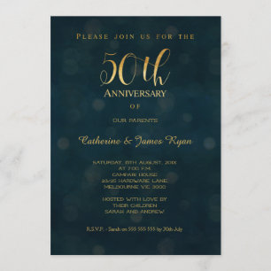 Faux Gold Blue 50th Wedding Anniversary Invitation