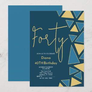 Faux Gold & Blue Birthday Invitation