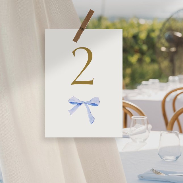 Faux Gold |  Blue Ribbon Wedding Table Number (Creator Uploaded)
