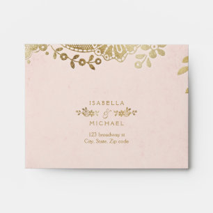 Faux gold blush elegant vintage lace wedding RSVP Envelope