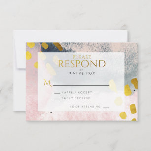 Faux Gold Blush Pink Grey Chic Abstract Watercolor RSVP Card