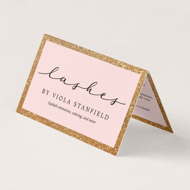 Faux Gold & Blush Pink Lashes Aftercare Business Card (Front)