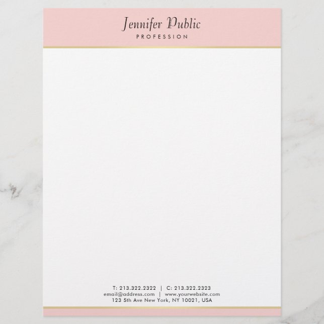Faux Gold Blush Pink Modern Calligraphy Script Custom Letterhead (Front)