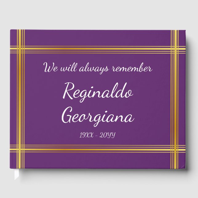 Faux Gold Border Funeral Memorial Guestbook (Front)