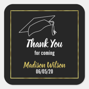 Faux Gold Border Graduation Thank You Square Sticker