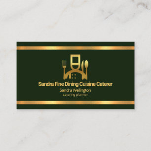Faux Gold Borders Emerald Green Catering Business Card
