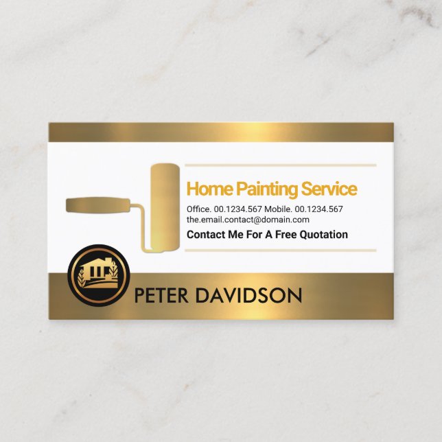 Faux Gold Borders Roller Paint Brush Painter Business Card (Front)